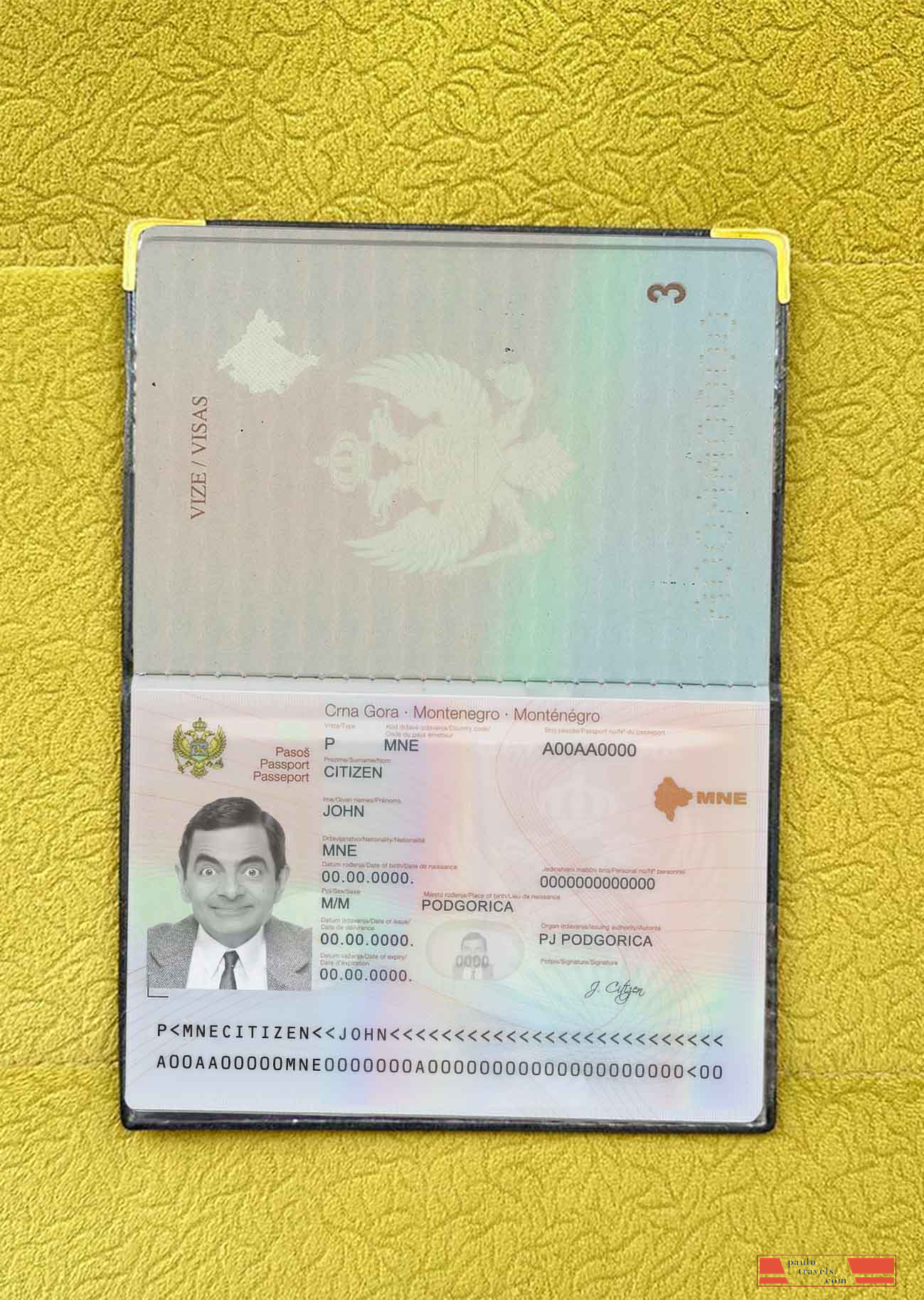 Montenegro passport photo look PSD template